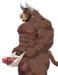  abs absurd_res anthro balls beard biceps big_muscles bovid bovid_horn bovine brown_body brown_fur cattle cleaning_cock dark_hair ear_piercing erection eyebrows facial_hair facial_piercing fur genitals hair half-erect hi_res horn humanoid_genitalia humanoid_penis jumperbear looking_at_viewer male mammal muscular muscular_anthro muscular_male nose_piercing nude pecs penis piercing pink_nose pubes ring_(jewelry) ring_piercing rubbing_penis simple_background sketch solo tail_tuft tuft vein white_background 