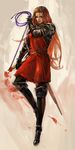  armor brown_eyes long_hair opiu ozma_mow_gracious red_hair solo sword tactics_ogre weapon whip 