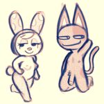  animal_crossing anthro bob_(animal_crossing) breasts domestic_cat eyelashes felid feline felis female francine_(animal_crossing) genitals half-closed_eyes hi_res kneeling lagomorph leporid male mammal narrowed_eyes nintendo nipples nude penis rabbit sexylinguini simple_background sketch spots video_games 