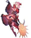  animal_ears axe bangs battle_axe boots bow capelet cropped_jacket dress elbow_gloves essual_(layer_world) fire_emblem fire_emblem:_three_houses fire_emblem_heroes fire_emblem_warriors:_three_hopes full_body gloves highres hilda_valentine_goneril holding holding_weapon jacket jewelry long_hair non-web_source official_art pink_dress pink_eyes pink_hair short_sleeves thigh_boots transparent_background weapon 