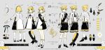  1boy 1girl aqua_eyes arm_at_side bangs bass_clef black_footwear black_necktie black_ribbon black_sash black_shorts blonde_hair bow bow_hairband colored_shoe_interior dress dress_shoes flipped_hair full_body gloves grey_background hairband hand_up highres kagamine_len kagamine_rin kneehighs legs_apart legs_together looking_at_viewer miku_symphony_(vocaloid) multiple_views neck_ribbon necktie official_art parted_bangs reference_sheet rella ribbon sash shirt short_hair short_necktie short_sleeves shorts shoulder_sash simple_background socks standing suspender_shorts suspenders treble_clef turnaround two-sided_sash vocaloid white_bow white_dress white_gloves white_shirt white_socks 