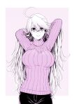  1girl ahoge alma_armas an&#039;no_natsume breasts denim glasses highres jeans large_breasts long_hair pants prosthetic_hand purple_sweater solo sweater va-11_hall-a 