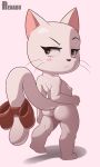  2022 absurd_res accessory anthro big_head blush bow_ribbon butt charle_(fairy_tail) chibi digital_media_(artwork) exceed eyebrows fairy_tail felid female furgonomics hi_res mammal nipples renabu ribbons simple_background solo tail_accessory tail_bow tail_ribbon 