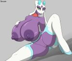  anthro big_breasts blue_eyes breasts clothing female footwear froslass generation_4_pokemon genitals ghost hedi_(echodot) huge_breasts nintendo pokemon pokemon_(species) purple_body pussy schnuron shoes solo spirit spread_legs spreading video_games 