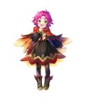  1girl alternate_costume black_dress boots capelet child dress facial_mark fae_(fire_emblem) feather_trim female_child fire_emblem fire_emblem:_the_binding_blade fire_emblem_heroes forehead_mark gold_trim gradient gradient_clothes green_eyes highres long_sleeves non-web_source official_art pantyhose pointy_ears satoupote shiny shiny_hair short_dress short_hair transparent_background 