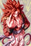  1boy blue_eyes body_fur come_at_me_bro dougi dragon_ball dragon_ball_gt gogeta highres male_focus metamoran_vest monkey_boy monkey_tail muscular red_fur red_hair sekitsuki_hayato spiked_hair super_saiyan super_saiyan_4 tail 