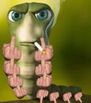  arthropod cigarette drugs gesture green_body invalid_tag male meme middle_finger not_furry quandale sfw shitpost smoking stick unknown_artist waifu 