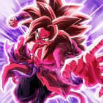  1boy attack body_fur clenched_hand dougi dragon_ball dragon_ball_heroes energy fighting_stance foreshortening highres incoming_attack incoming_punch male_focus monkey_boy monkey_tail motion_blur muscular pink_fur punching saiyan sekitsuki_hayato serious son_goku_(xeno) spiked_hair super_full_power_saiyan_4_limit_breaker super_saiyan super_saiyan_4 tail 