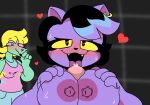  alligator alligatorid anthro areola big_breasts blonde_hair bratty_(undertale) breast_play breasts catty_(undertale) crocodilian domestic_cat duo felid feline felis female genitals green_body hair hi_res huge_breasts leftyfornsfw licking male male/female mammal nipples oral penile penis penis_lick pink_areola pink_eyes pink_nipples purple_body reptile scalie sex titfuck tongue tongue_out undertale_(series) yellow_eyes 