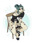  anthro bloopka1 bovid bovine caprine chair clothed clothing digital_media_(artwork) ear_piercing erection foreskin furniture genitals goat green_hair hair hi_res hooves horn long_hair looking_at_viewer male mammal partially_clothed penis piercing sitting smile solo wilk(bloopka1) 