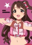  1girl absurdres brown_eyes character_name garuku1120 heart heart_hands highres idolmaster idolmaster_cinderella_girls open_mouth pink_background shimamura_uzuki solo star_(symbol) upper_body 