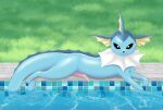  animal_genitalia canid canine digital_media_(artwork) draquarzi eeveelution erection feral generation_1_pokemon genitals grass hi_res looking_at_viewer lying male mammal nintendo outside penis plant pokemon pokemon_(species) poolside seductive solo sploot tapering_penis vaporeon video_games water 