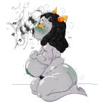  alien big_breasts black_hair bodily_fluids breasts erection female genitals hair hi_res homestuck horn horned_humanoid humanoid kneeling lipstick_on_penis male male/female mhdrawin ms_paint_adventures not_furry penis sweat thick_thighs troll_(homestuck) webcomic 