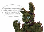  2022 animatronic anthro button_(fastener) contact_lenses corpse death dialogue digital_drawing_(artwork) digital_media_(artwork) english_text five_nights_at_freddy&#039;s five_nights_at_freddy&#039;s_3 gore green_body grey_eyes holding_object lagomorph leporid machine male mammal notched_ear open_mouth rabbit robot scottgames skylordlysander solo speech_bubble springtrap_(fnaf) talking_to_another text video_games 