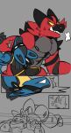  anthro blue_body blue_fur comic duo fighting_ring fur generation_4_pokemon generation_7_pokemon hi_res incineroar knightferret lucario male muscular muscular_anthro muscular_male nintendo nipples pecs pokemon pokemon_(species) red_body red_fur video_games 