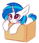  &lt;3 &lt;3_eyes 2018 blue_hair blue_tail blush box container digital_media_(artwork) equid equine eyelashes female feral friendship_is_magic fur hair hasbro hi_res horn mammal my_little_pony pesty_skillengton pink_eyes simple_background smile solo unicorn vinyl_scratch_(mlp) white_background white_body white_fur 