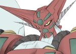  commentary_request getter_robo glaring green_eyes hidefu_kitayan highres horns mecha no_humans robot shin_getter-1 shin_getter_robo solo white_background 