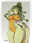  anthro breasts female fingers genitals hi_res humanoid living_hair looking_at_viewer nipples nude pinup pose pseudo_hair pussy reptile scales scalie smile snake snake_hair solo welive yellow_eyes 