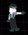  abstract_background absurd_res anthro blush boots bovid caprine clothed clothing cowboy cowboy_boots cowboy_hat cute_fangs deltarune eyewear finger_gun floppy_ears footwear fur gesture glasses gloves goat handwear hat headgear headwear hi_res kamek_sans male mammal overalls pointing ralsei scarf solo undertale_(series) video_games white_body white_fur 