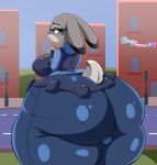  anthro big_breasts big_butt bottom_heavy breasts bubble_butt butt clothing curvaceous curvy_figure disney female hi_res huge_butt hyper hyper_butt judy_hopps judy_hopps_allegation_challenge lagomorph leporid mammal police_uniform purple_eyes rabbit shinytrapveon short_stack solo thick_thighs uniform voluptuous wide_hips zootopia 