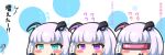  3girls ^^^ azur_lane bangs black_gloves blue_eyes blush chibi closed_mouth gloves grey_hair hand_up head-mounted_display headgear holding kurukurumagical multiple_girls purple_eyes siren_(azur_lane) translation_request 