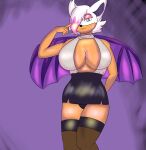  anthro bangs bat_wings big_breasts bottomwear breasts chiropteran cleavage_cutout clothing dyed-hair fangedotter female fur green_eyes hi_res highlights_(coloring) long_boots mammal membrane_(anatomy) membranous_wings panties panty_shot rouge_the_bat sega skirt solo sonic_the_hedgehog_(series) tan_body tan_skin underwear white_body white_fur wings 