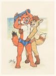  absurd_res anthro atoq_(juanatoq) briefs bulge canid canine canis clothing duo fox hand_in_pants hi_res hybrid male male/male mammal nipples nude pecs pecs_touching richart_(richartwf) surprise surprised_expression underwear wolf 