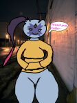  anthro cabbageisme clothed clothing female generation_8_pokemon genitals hi_res hoodie nintendo partially_clothed photo_background pokemon pokemon_(species) pussy sneasler solo text topwear video_games yellow_clothing 