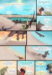  absurd_res comic desert dinosaur dragon dragonscape drekir dromaeosaurid dunes female feral forl_(thepatchedragon) gila_(thepatchedragon) group hi_res hiker_(thepatchedragon) jat_(thepatchedragon) jumping lake male melee_weapon polearm post-apocalyptic ralan_(thepatchedragon) reptile scalie spear text thepatchedragon theropod travois tribal tribal_clothing water weapon 