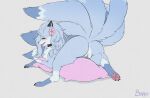  accessory alolan_form alolan_ninetales bedroom_eyes blue_body blue_eyes blush boras_art butt female feral flower flower_in_hair genitals grey_background hair hair_accessory hi_res looking_pleasured narrowed_eyes nintendo pillow plant pokemon pokemon_(species) pussy raised_tail regional_form_(pokemon) seductive simple_background solo tongue tongue_out video_games white_body 