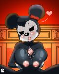  absurd_res anthro big_breasts bodily_fluids breast_play breasts caressing cranebear disney duo female genitals hi_res mickey_mouse minnie_mouse nipples penis saliva sex titfuck 