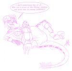  3_toes 5_fingers annoyed anthro argonian bethesda_softworks claws clothed clothing colored_line_art dialogue diaper diaper_change feces feet female fingers hi_res horn keerha liljdude lying messy_diaper on_back raptor_claws scalie sketch skyrim soiling solo speech_bubble the_elder_scrolls toe_claws toes video_games 