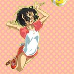  action black_eyes black_hair jumping midair motoi_hiroumi original raglan_sleeves shorts solo volleyball 