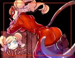  1girl ass bent_over big_hair blonde_hair blue_eyes blush bodysuit boots catsuit fake_tail gloves looking_at_viewer looking_back mask persona persona_5 pigtails pink_gloves solo tail takamaki_anne thigh_boots thighhighs tongue tongue_out twintails 