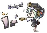  0_0 1girl :&lt; ahoge aoblue blush_stickers bow chibi green_hair hat ribbon rod_of_remorse shiki_eiki solo squiggle touhou 