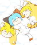  2girls :3 =_= animal_costume animal_ears cat_costume cat_ears chibi cloud hatsune_miku kagamine_len kagamine_rin maruku_naru_(vocaloid) multiple_girls nekomura_otako vocaloid 