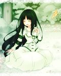  aohigeko bad_id bad_pixiv_id black_hair bush closed_eyes dress flower grass highres kaden_(kuzek) long_hair marchen sitting solo sound_horizon 