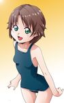  amano_yoki bad_id bad_pixiv_id brown_hair flat_chest green_eyes one-piece_swimsuit original school_swimsuit short_hair solo swimsuit 