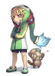  bad_id bad_pixiv_id blonde_hair cat crossed_arms disgaea emizel_(disgaea) green_shirt heart hood hoodie makai_senki_disgaea_4 male_focus masaki_(inner_garden) red_eyes saber_kitty_(disgaea) shirt solo 