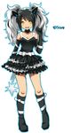  bare_shoulders blush boots dress female full_body gijinka gloves gothic_lolita lolita_fashion moemon open_mouth personification pokemon pokemon_(game) pokemon_black_and_white pokemon_bw ribbon simple_background smile solo twintails white_background yellow_eyes zebstrika zeburaika 