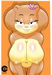  absurd_res anthro barely_visible_genitalia barely_visible_pussy bent_over big_breasts blush breasts buckteeth cranebear female genitals hi_res looking_at_viewer mammal multicolored_body navel nickelodeon nipples nude pinup pose pussy rodent sandy_cheeks sciurid simple_background smile solo spongebob_squarepants teeth two_tone_body 