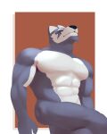  abs absurd_res anthro ath athletic athletic_anthro athletic_male biceps blue_body blue_eyes blue_fur canid canine canis digital_media_(artwork) domestic_dog fur hi_res humanoid husky kemo_coliseum male mammal morinkashi multicolored_body multicolored_fur muscular muscular_anthro muscular_legs muscular_male nordic_sled_dog nude pecs pose simple_background smile solo spitz standing two_tone_body two_tone_fur video_games volga white_body white_fur wolf 