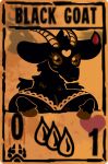  &lt;3 anthro black_body black_fur black_goat_(inscryption) blood blush bodily_fluids bovid bratcatt caprine card clothed clothing female fur goat hi_res horn inscryption mammal solo 