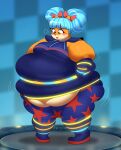  absurd_res activision alternate_costume anthro belly blue_hair blush crash_bandicoot_(series) female fur hair hi_res megumi_bandicoot mintrimo navel overweight pigtails slightly_chubby solo video_games weight_gain 
