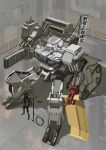  1other arm_cannon caterpillar_tracks chaboex flag hangar highres mecha original robot science_fiction size_comparison sketch standing weapon 