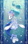  absurdres air_bubble artist_name blue_eyes bubble commentary_request full_body highres kagure_(karaguren) looking_at_viewer no_humans pokemon pokemon_(creature) primarina signature solo underwater 