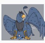  anthro anthro_prey armor avian beak belly big_belly blue_body blue_fur canid canine canis digestion feral feral_pred fur group gryphon gryphon_pred headgear helmet hi_res jagg_(thatgryphonguy) male male_pred mammal mythological_avian mythology pinned ramz_(thatgryphonguy) thatgryphonguy tongue tongue_out trio unwilling_prey wanted_poster wolf 