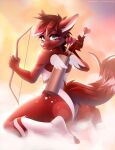 absurd_res arrow_(weapon) big_butt bow_(weapon) breasts butt canid canine clothed clothing dannyckoo fur hi_res mammal multicolored_body multicolored_fur quiver ranged_weapon red_body red_fur two_tone_body two_tone_fur weapon 