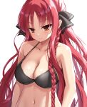  1girl absurdres bangs bare_shoulders bikini black_bikini black_ribbon braid breasts brown_eyes cleavage closed_mouth collarbone hair_ribbon highres large_breasts long_hair looking_at_viewer navel ncontrail_(mgax7527) parted_bangs red_hair ribbon side_braid simple_background smile solo stomach swimsuit upper_body very_long_hair white_background yarai_miu yuzu-soft 
