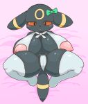  anthro big_breasts black_body breasts camel_toe clothed clothing eeveelution female generation_2_pokemon genital_outline hi_res kyosyurbl looking_at_viewer nintendo pokemon pokemon_(species) pussy_outline solo spread_legs spreading umbreon video_games 